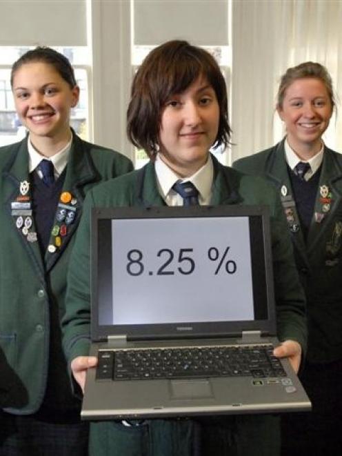 Columba College pupils (from left) Erin Wilson (17), Kari Schmidt (17) and Laura Manson (18)....