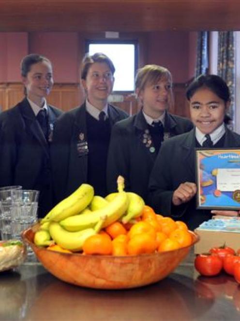 Columba College pupils (from left) Holly Cadzow (14), Angela Jenks (13), Katie Swire (13), Alice...