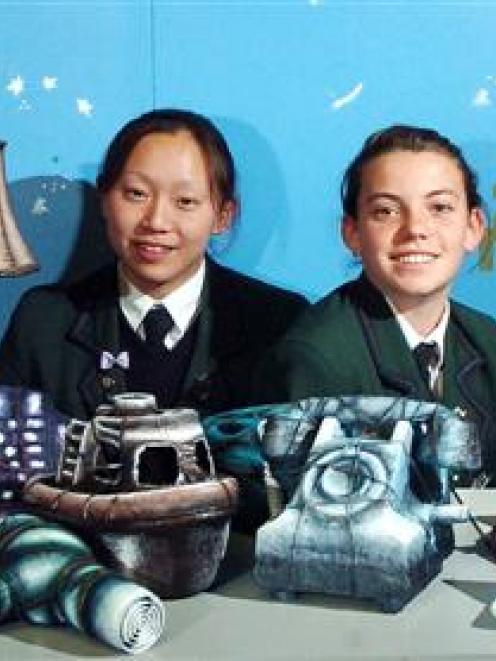 Columba College pupils (from left) Shannon Morton (15), Emily Poon (14), Laura Carruthers (14)...