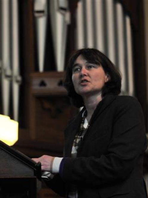 Combined Trade Union president Helen Kelly addresses an event at First Church last night...