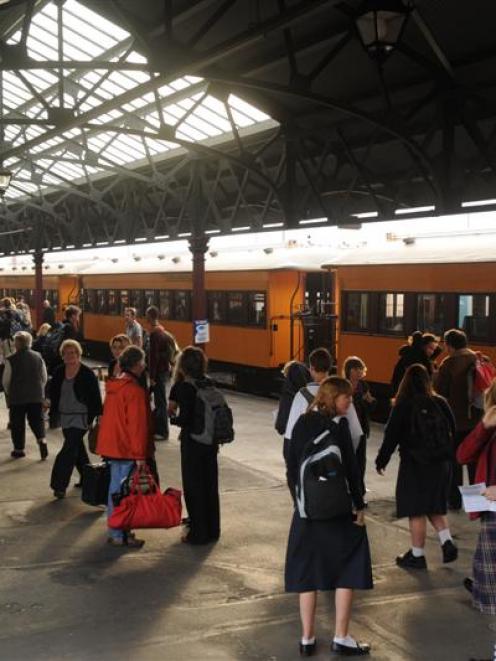 Commuters disembark from the train on Walk to Work day last month. ODT files
