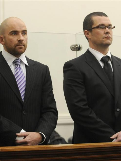 Constables Duncan Hollebon (left) and Brenton Rooney await sentencing in the Dunedin District...