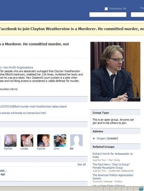 Contempt? This Facebook group was started during the Weatherston trial and taken down after the...