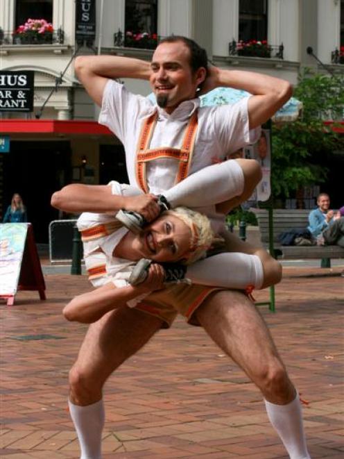 Contortionists Jemadeekara Lewandowski-Porter, of Tasmania, and Pascal Haering, of Basel,...
