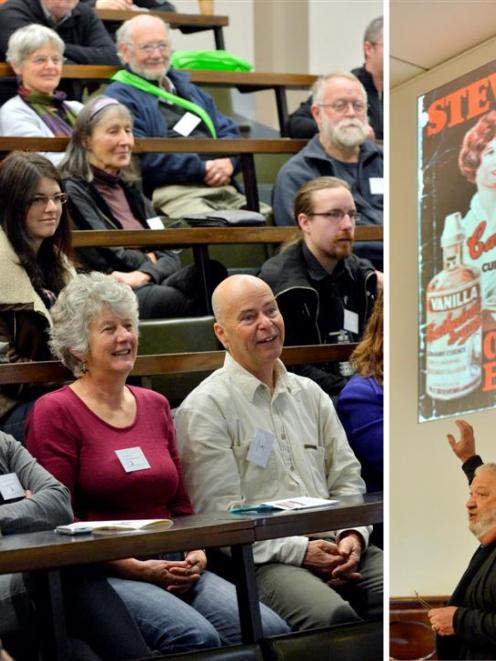 Cookbook collector and author David Veart (right) entertains New Zealand Sceptics Conference...