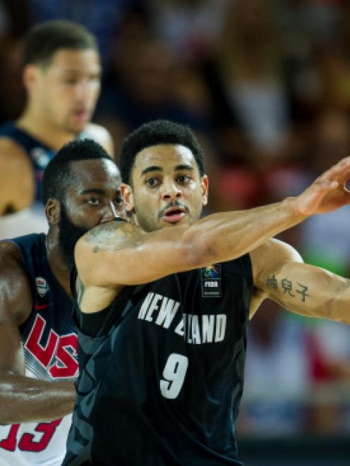 Corey Webster in action for New Zealand against USA earlier in the tournament. Photo by Getty