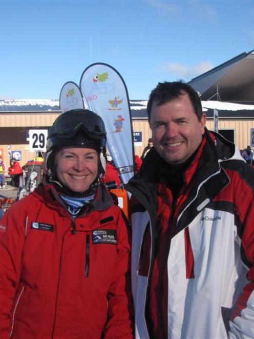 Coronet Peak Ski instructor Michele Fuller (left) with one of her students, Christopher Kingsley...