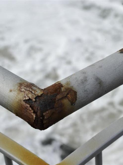 Corrosion to a handrail installed at the St Clair Esplanade in 2004 that has caused the Dunedin...
