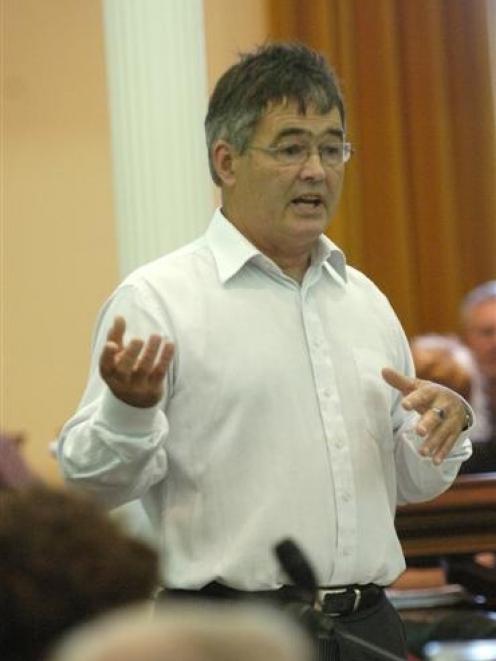 Councillor Dave Cull speaks against the stadium at a Dunedin City Council meeting in February....