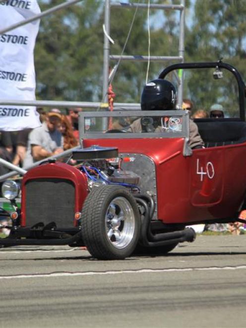 Craig O'Hara, of Oamaru, waits for the start of his next pass at the Oamaru Drag Races on...