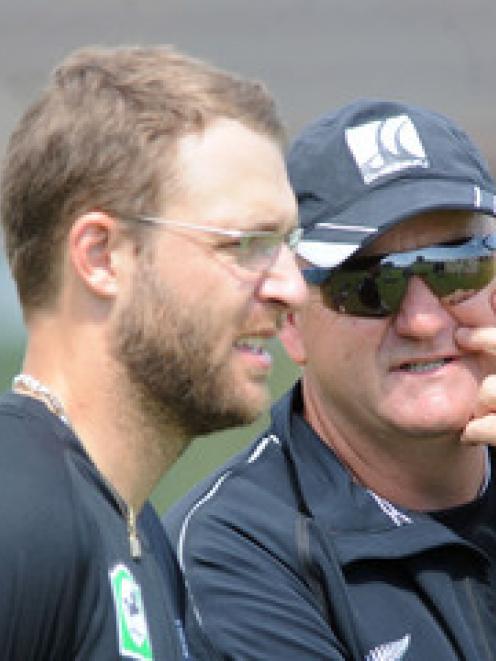 Daniel Vettori, captain, left, with coach Mark Greatbatch