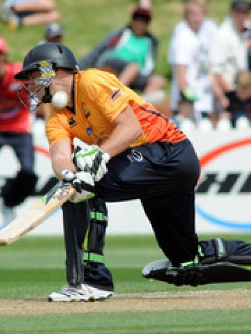 Wellington's Luke Wright scoops the ball against Canterbury in the HRV Twenty 20 cricket match at...
