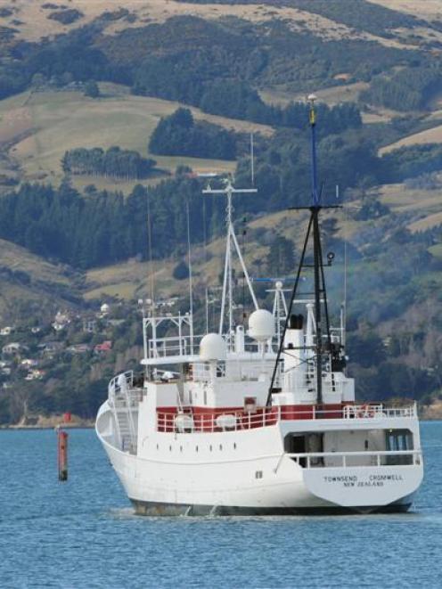 Cromwell Townsend approaches the Victoria Channel in Otago Harbour yesterday. Photo by Stephen...