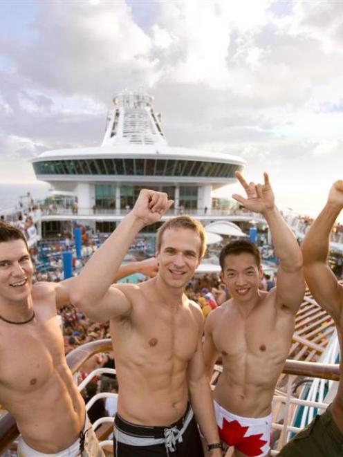 Cruise passengers are shown in this Atlantic Cruises promotional photo.
