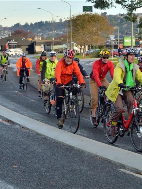 Cyclists use the new cycleway in Portobello Rd between Andersons Bay Rd and Portsmouth Dr. Photo...