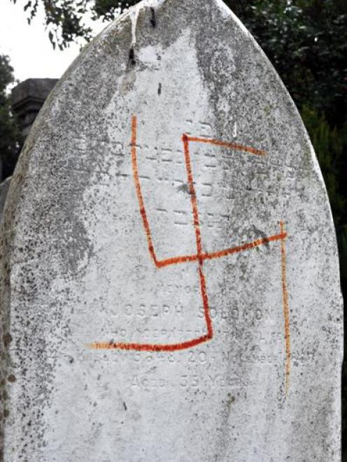 Damage to a Jewish headstone at Dunedin's  Southern Cemetery. Photo by Gregor Richardson.