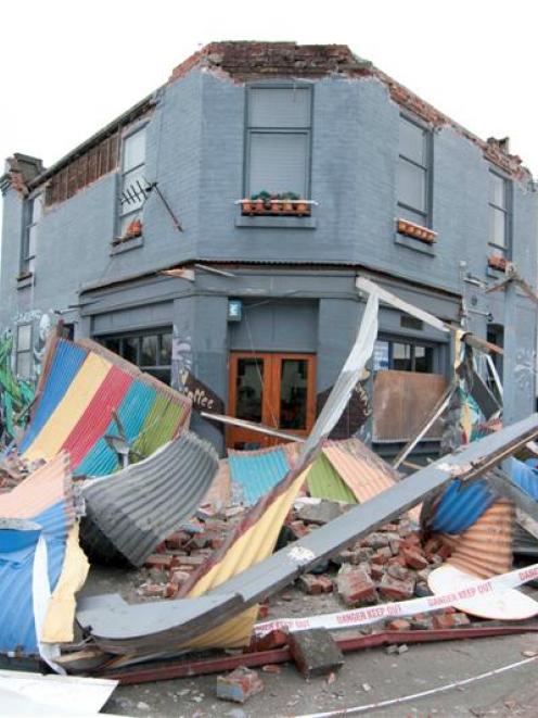 Damage to a small business on the corner of Barbadoes and Salisbury Streets after the earthquake....