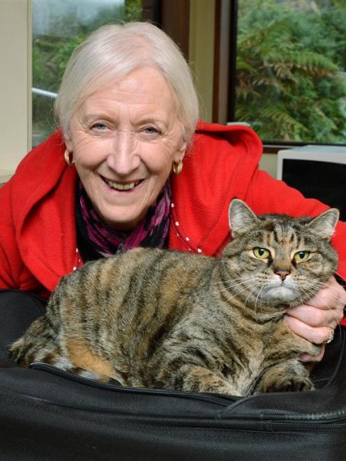 Dame Lois Muir with ''Fat Cat'' at her Dunedin home before the Netball World Cup in Sydney. Photo...