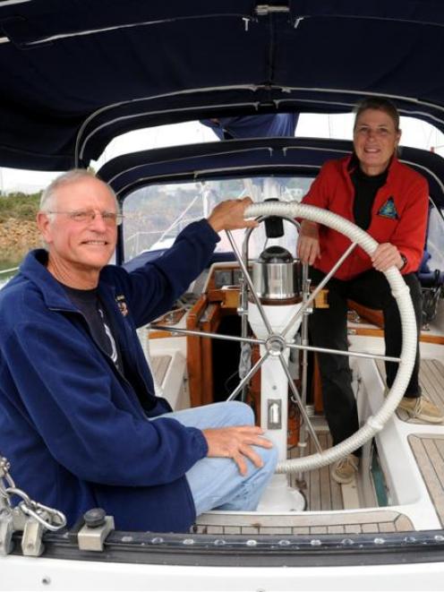 David and Marcie Lynn aboard their home, <i>Nine of Cups</i>, at the Otago Yacht Club yesterday.