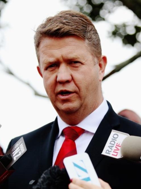 David Cunliffe speaks to the media following a Labour Party meeting at the Service and Food...