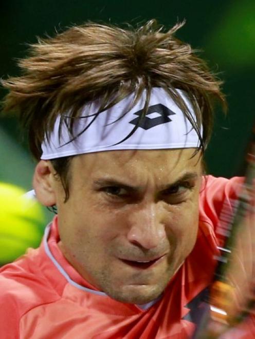 David Ferrer returns the ball to Tomas Berdych during the Qatar Open final in Doha. REUTERS...