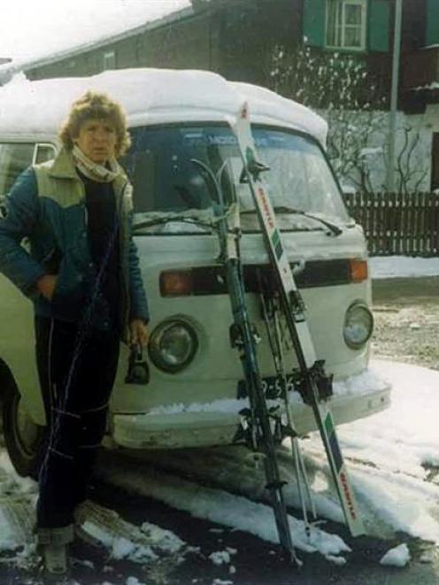David Honeyfield on a skiing holiday with his Kombi at Kirchberg, Tyrol, Austria. The Kombi had...