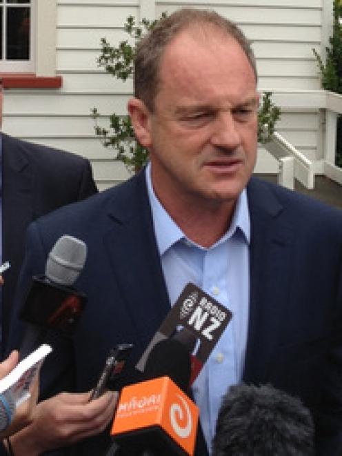 David Shearer speaks to media at today's caucus meeting in Henderson. Photo / Brett Phibbs