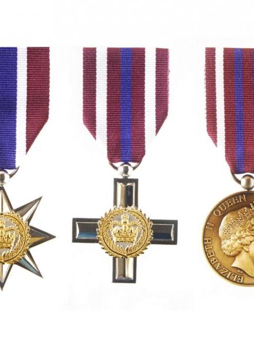 Decorations (from left): New Zealand Gallantry Star, New Zealand Gallantry Decoration, New...