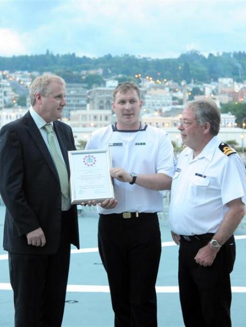 Defence regional employee of the year award on the HMNZS Otago on Monday, John Findlay, Barry...