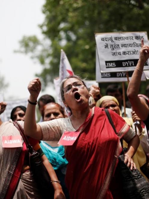 Demonstrators from All India Democratic Women's Association protest against the recent killings...