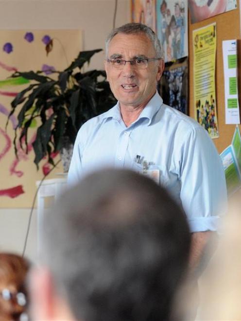 Departing Dunedin Hospital paediatrician Dr John Clarkson speaks at a function this week. Photo...