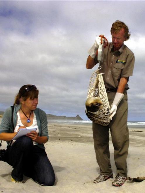 Department of Conservation community relations officer Claudia Babirat and coastal ranger Jim...