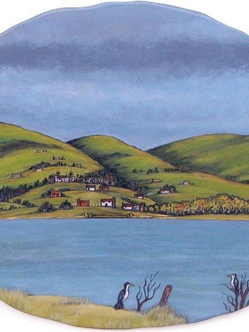 Detail from "Early Otago Town", by Robert Scott.
