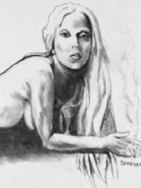 Detail from Tony Bennett's nude sketch of Lady Gaga.