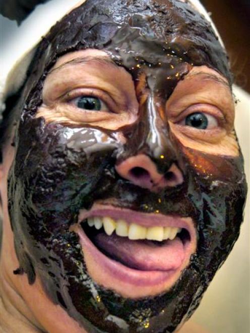 Diana Gaddes, of Dunedin, enjoys her chocolate facial yesterday. Photo by Jane Dawber.