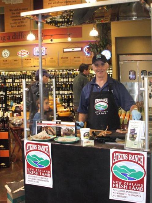 Digger McCulloch promotes New Zealand lamb in a US supermarket. Photo by Lynn McCulloch.