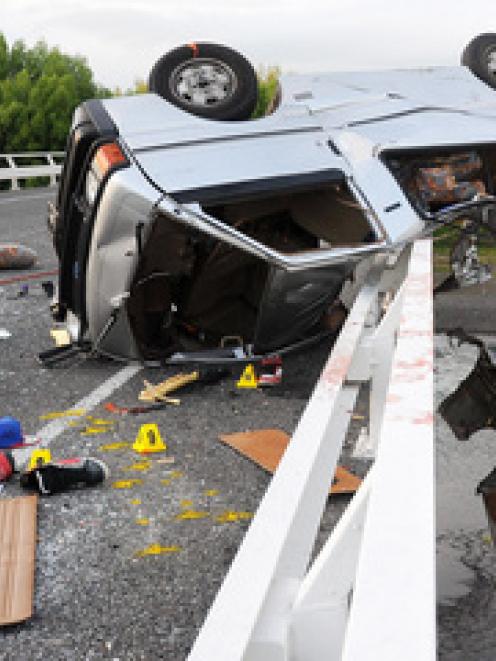 The scene of a multiple fatal crash on the Tutaekuri River Bridge