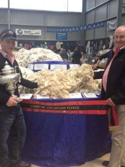 Duncan Elliot (left) with Elders Primary Wool chairman Stuart Chapman at the Canterbury A and P...