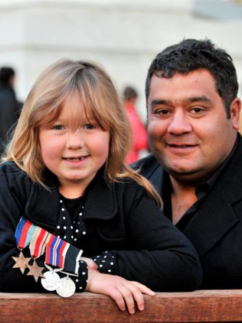 Dunedin 7-year-old Kate Will-Tofia wears the war medals of her great-grandfather Harry Davis, the...