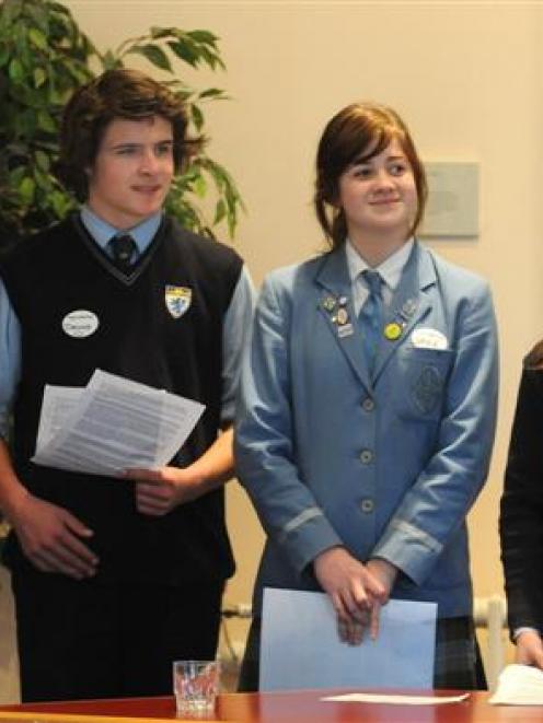 Dunedin high school pupils (from left) Elizabeth Rudd (16), of Otago Girls High School, Joel...