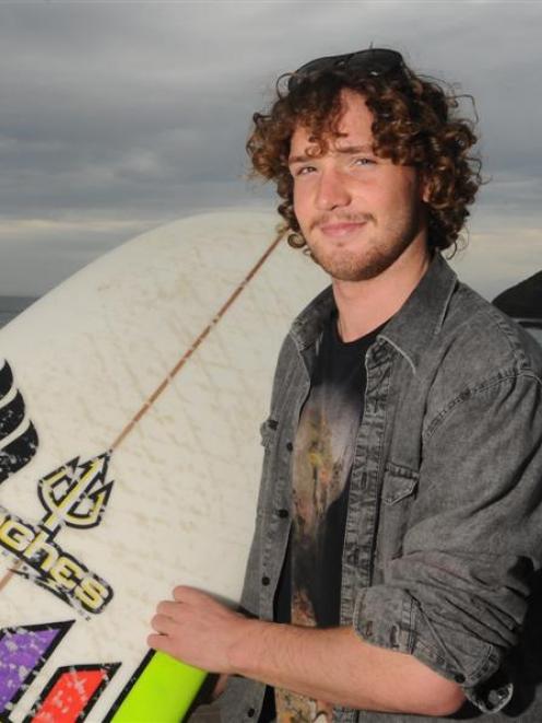 Dunedin longboard surfer Leroy Rust at St Clair Beach yesterday. Photo by Peter McIntosh.