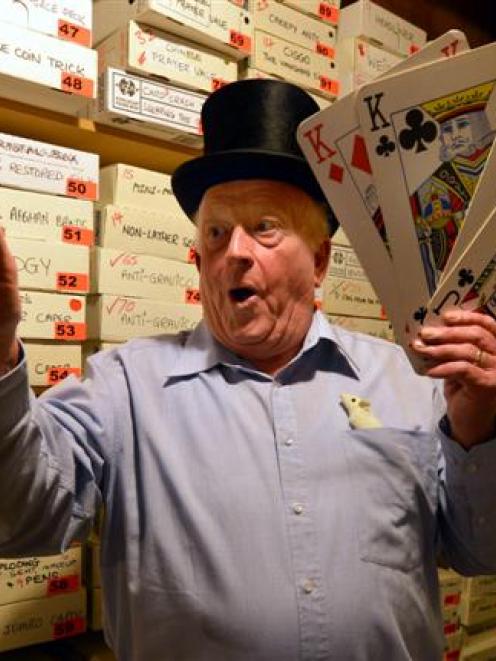Dunedin magician David Taylor has a spell at home yesterday. Photo by Stephen Jaquiery.