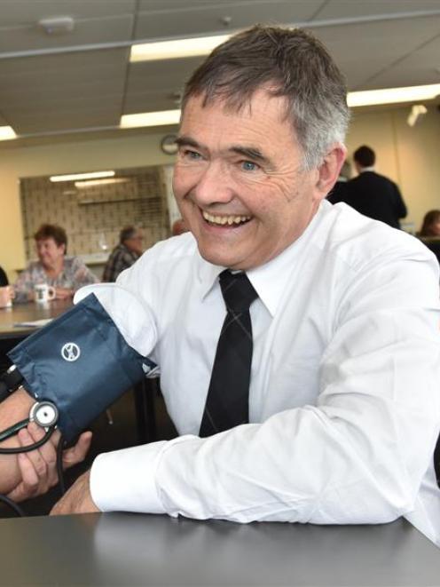 Dunedin Mayor Dave Cull gets his blood pressure checked to raise awareness of the 2015 Big New...