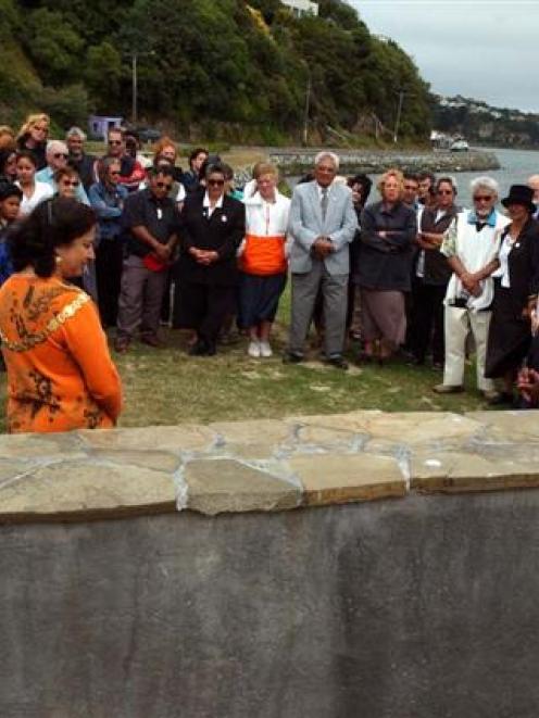 Dunedin Mayor Sukhi Turner and Ted Tamati, of Taranaki, unveil a plaque at Vauxhall, in February...