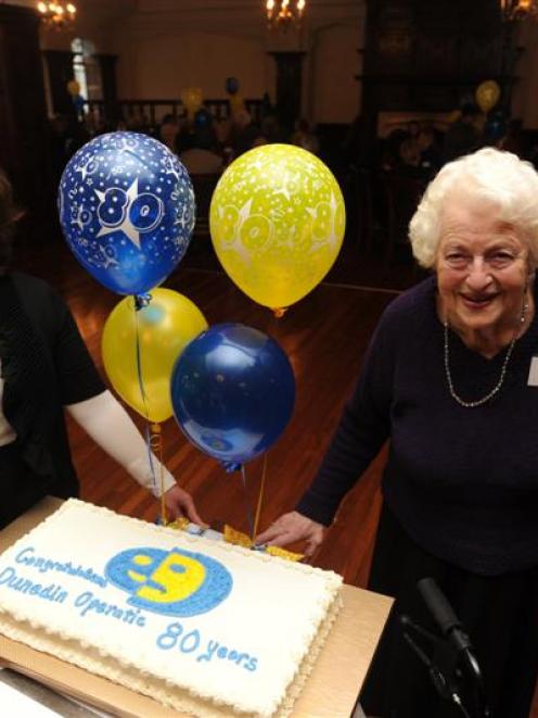Dunedin Operatic Society president Lynda Wright-Sear (left) and longest serving member Evelyne...