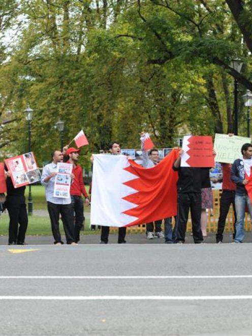 Dunedin's Bahraini students protest for peace and democracy at the Museum Reserve in Dunedin...