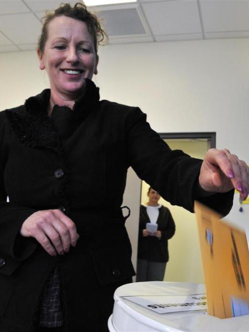 Dunedin's Janeen Pringle casts her vote at the Civic Centre yesterday. Photo by Gerard O'Brien.