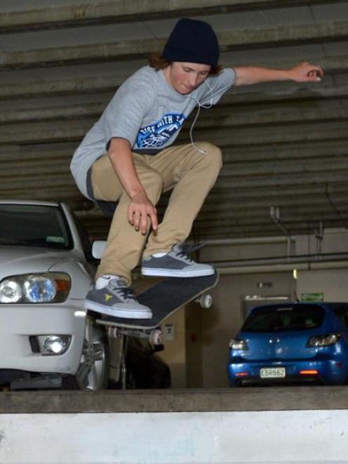 Dunedin skateboarder Patrick  Wybrow practises in downtown Dunedin  before competing at a rooftop...