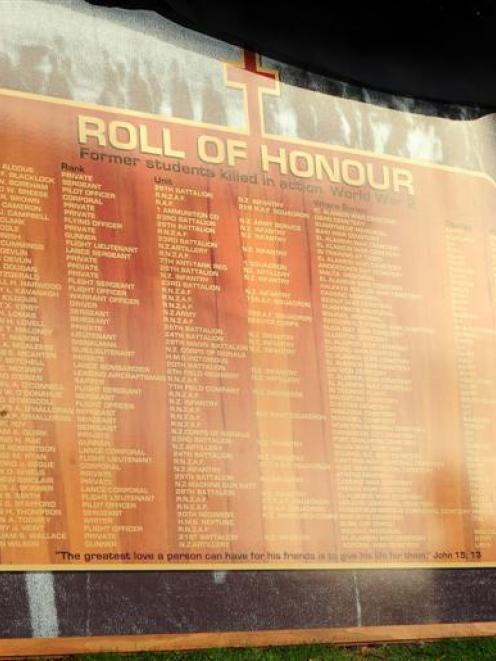 Dunedin writer Pauline Diack with a roll of honour of former Kavanagh College pupils killed in...