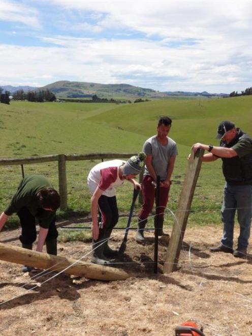 East Otago High School years 11 and  12 pupils (from left) Matt Perkins, Dylan Holloway, Logan...